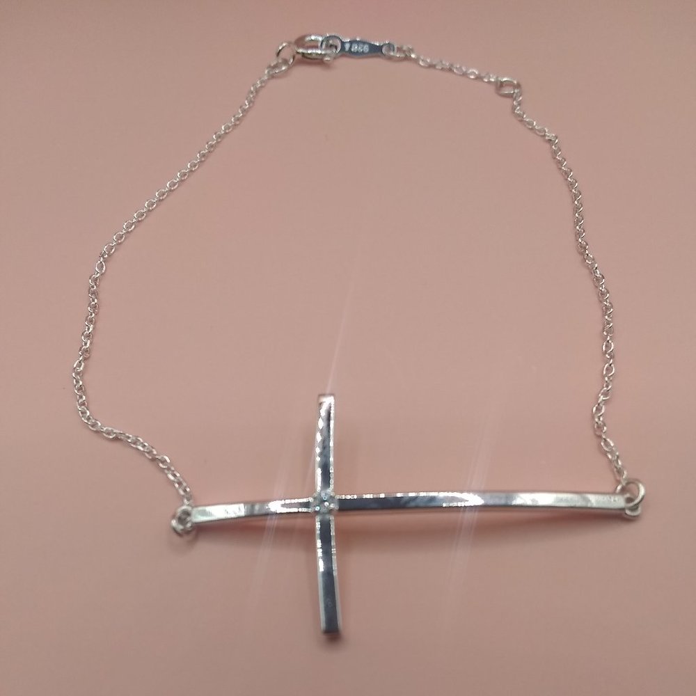 Sterling Silver Sideways Cross Bracelet